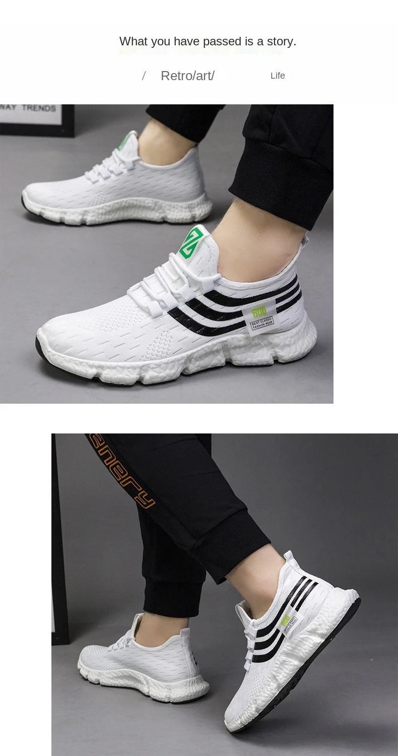 Men Sneakers New Flying Woven Shallow Mouth Casual Sports Shoes White Blue Low-Top Fashion Men's Shoe