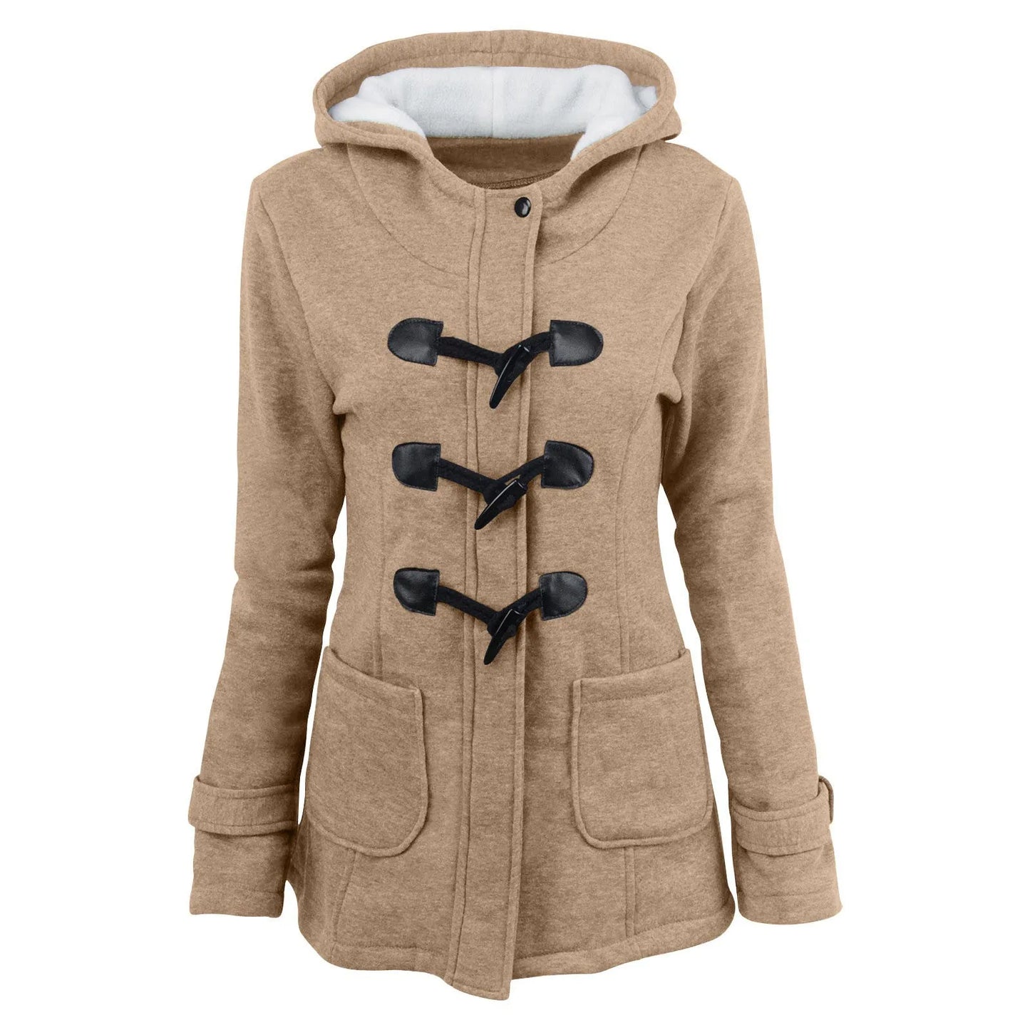 Women Thickened Basic Jackets Fall / Winter Zipper Hooded Coat Female Long Trench Coat Horn Button Outwear Ladies Fleece Jacket