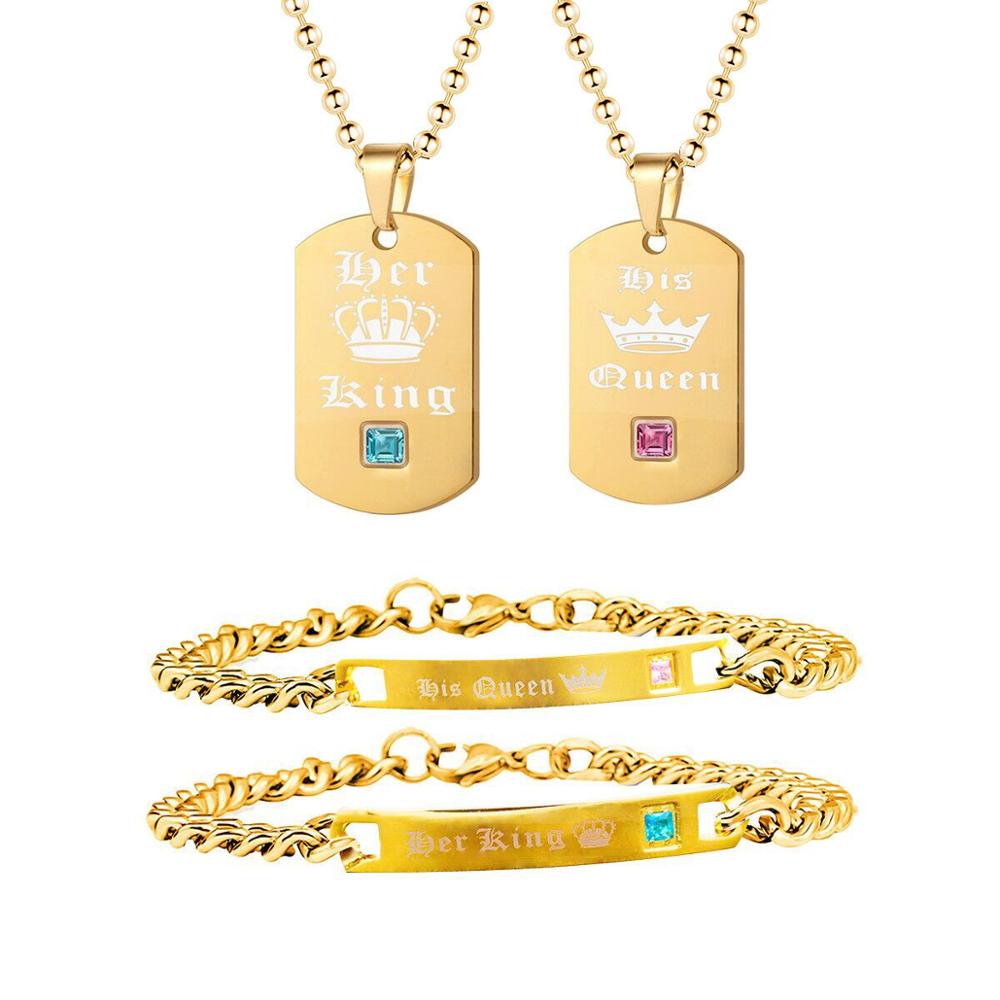 Buy King and Queen Couples Necklaces Stainless Steel Dog Tags Chain His &  Hers Matching Jewelry Gifts for Boyfriend Online at desertcartINDIA