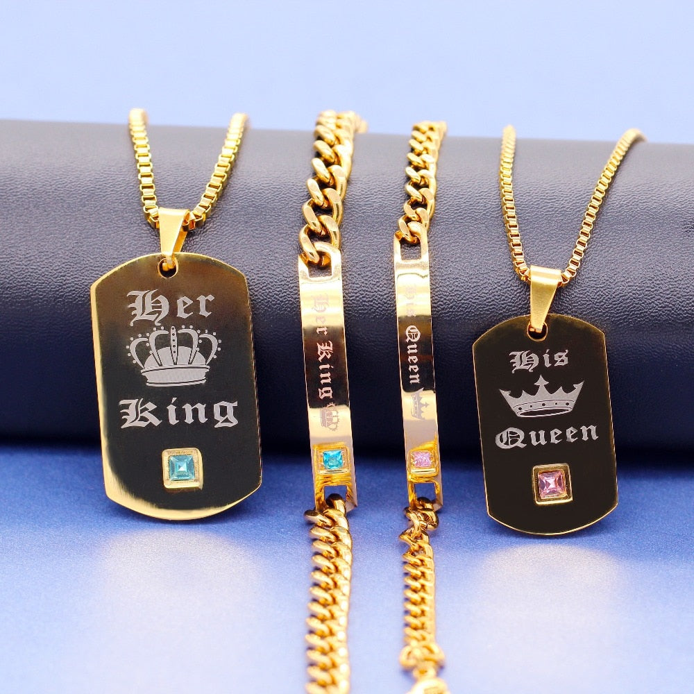 Stainless Steel Couple Necklaces King Queen Crown Puzzle - Temu