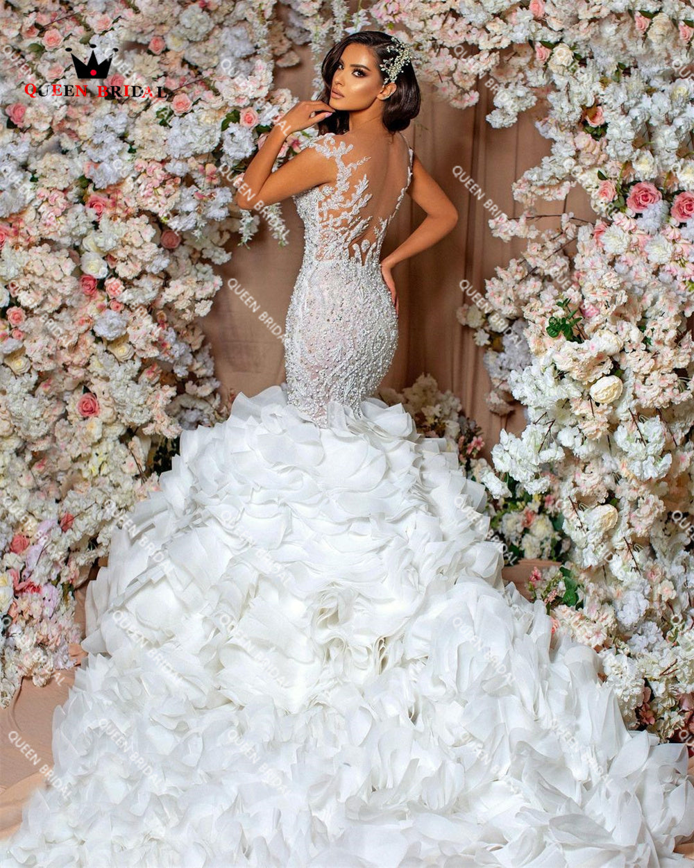 Premium Sexy Mermaid Wedding Dresses Luxury Puffy Train Tulle Lace